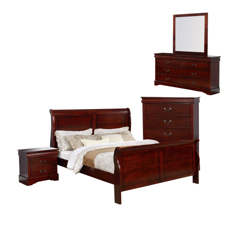 Charlton Home® Hartly Solid Wood Sleigh 5 Piece Bedroom Set Wayfair